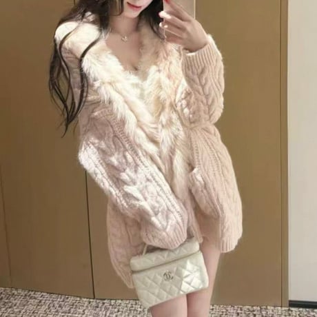Cable Fur Cardigan 2色