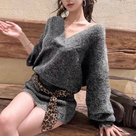 Belted Distressed Knit Onepiece 3色