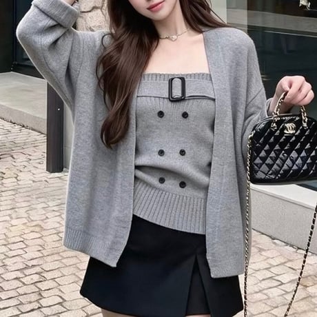 Bustier Top + Cardigan Set 3色