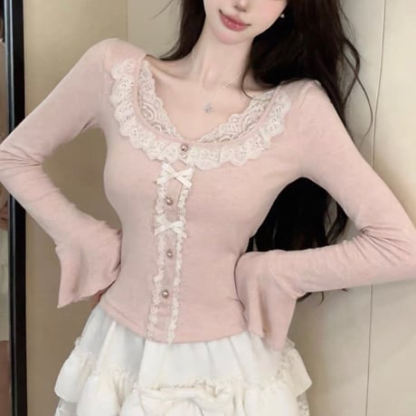 Lace Ribbon Top 3色