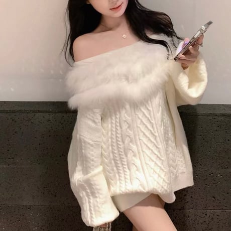 Fur Off Shoulder Top 2色