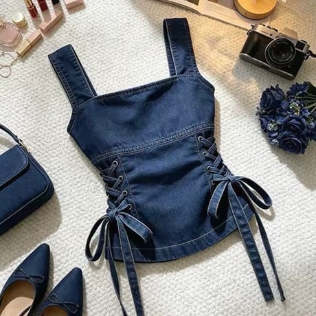 Denim Lace-Up Top
