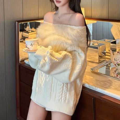 Fur Off Shoulder Top 2色