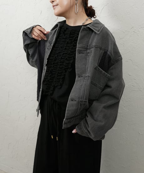 Knit docking　denim jacket