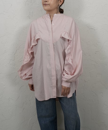Stripe frill sleeve shirt