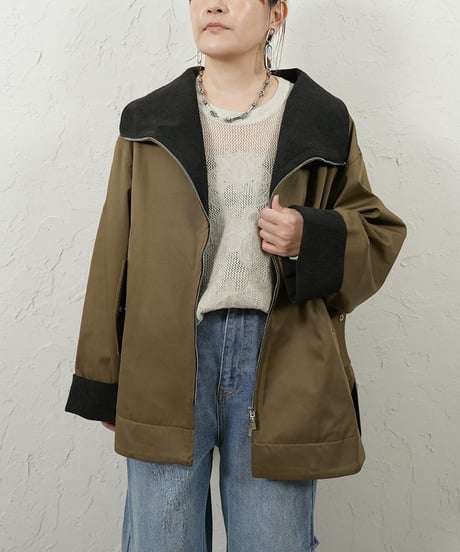 Stand big collar blouson