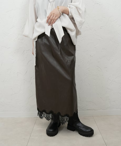 Hem race leather　skirt