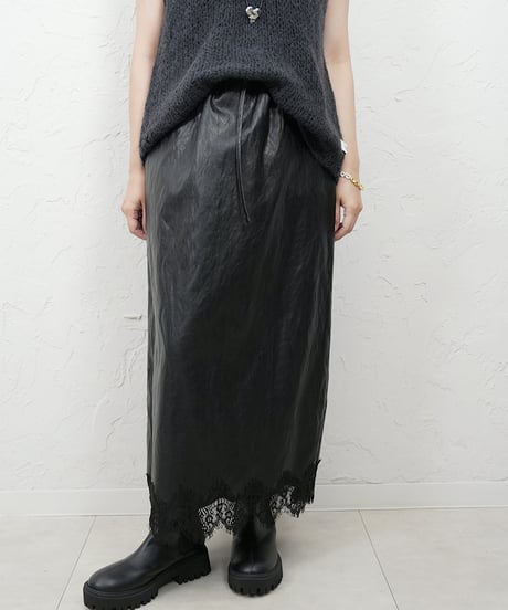 Hem race leather　skirt