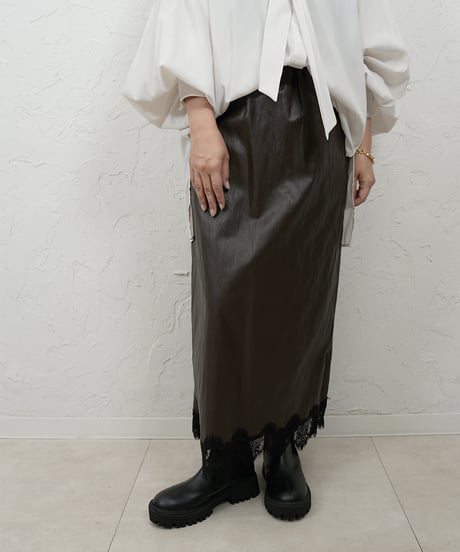 Hem race leather　skirt