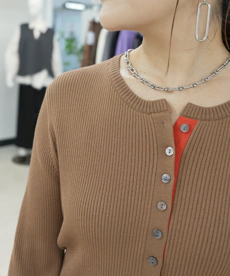 【sugar rose】　ご予約 前立て配色ボタンリブニット TOPS