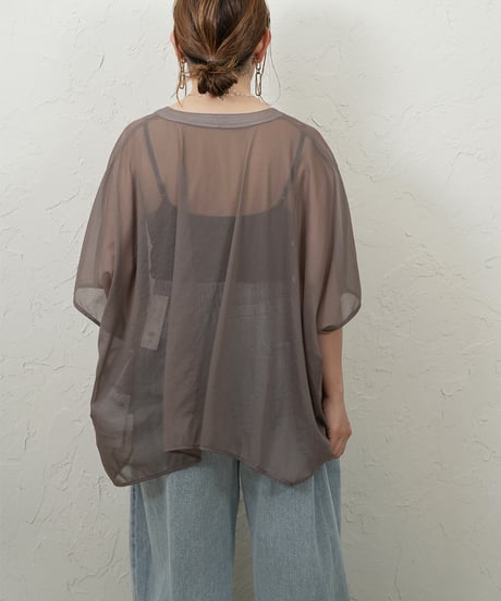 collarless sheer shirt
