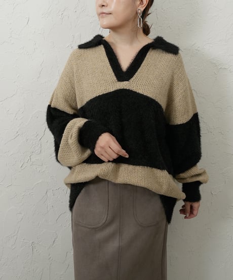 【ROSIEE】　ご予約 数量限定フェザーMIXボーダーKnit