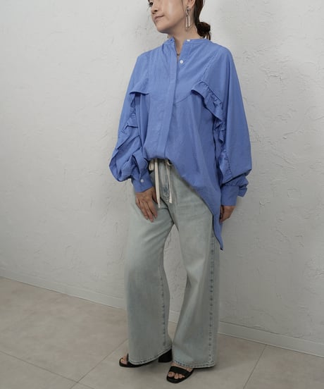 Stripe frill sleeve shirt