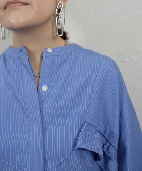 Stripe frill sleeve shirt