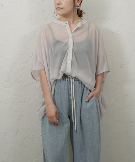 collarless sheer shirt