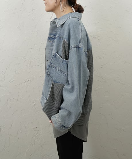 Knit docking　denim jacket
