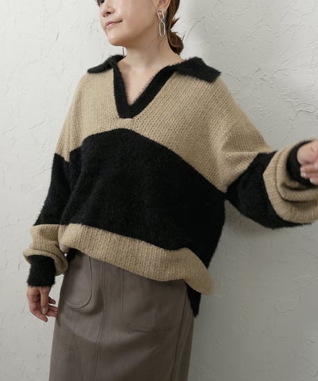 【ROSIEE】　ご予約 数量限定フェザーMIXボーダーKnit