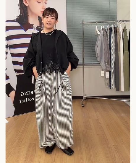 【Dignite Collier】　ご予約 "Liren別注"低身長size ｽﾄﾗｲﾌﾟﾀｯｸﾜｲﾄﾞﾊﾟﾝﾂ