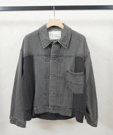 Knit docking　denim jacket
