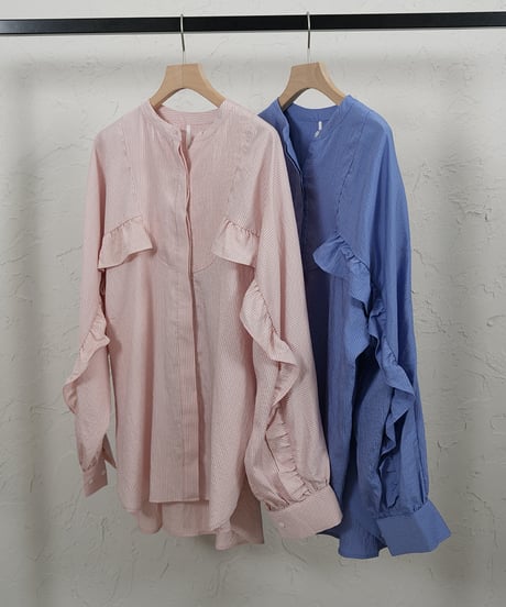 Stripe frill sleeve shirt