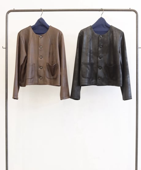 【Le Melange】　ご予約 LEATHER LIKE JERSEY ジャケット
