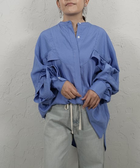Stripe frill sleeve shirt
