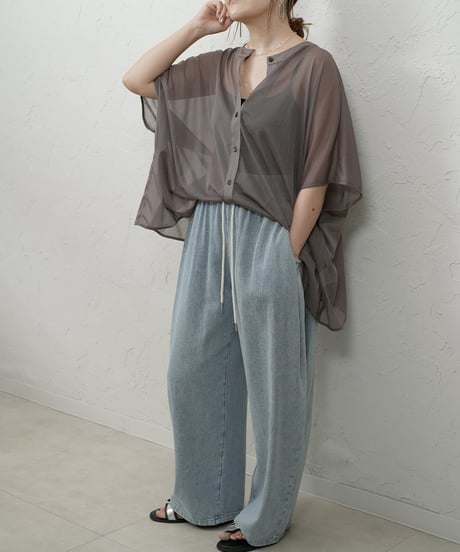 collarless sheer shirt