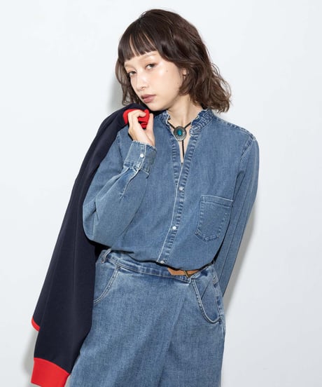 【MARGAUX VINTAGE】　ご予約 ライトオンスデニムフリルシャツ