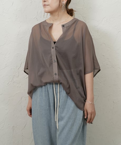 collarless sheer shirt