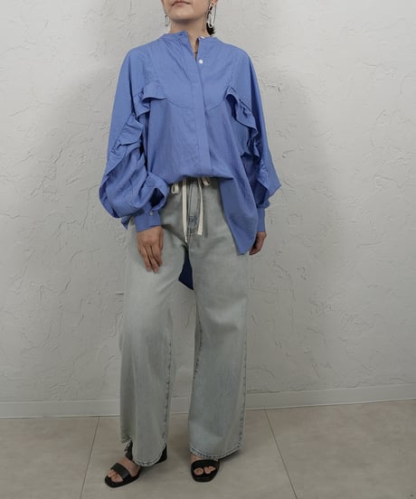 Stripe frill sleeve shirt