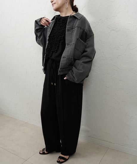 Knit docking　denim jacket