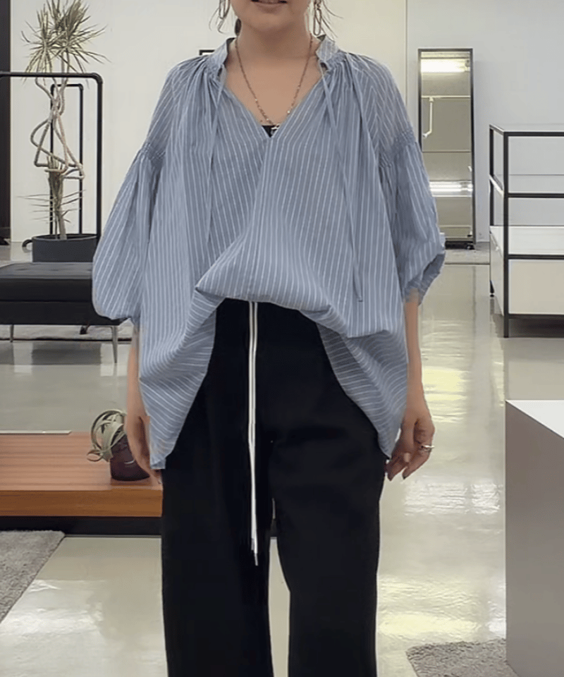 cafune】 ラメストライプギャザーブラウス | select shop Liren