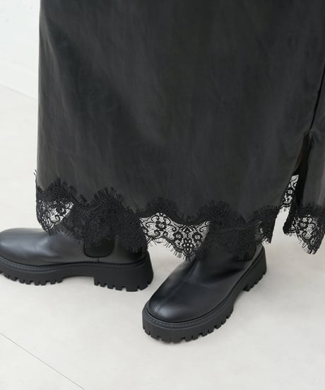 Hem race leather　skirt