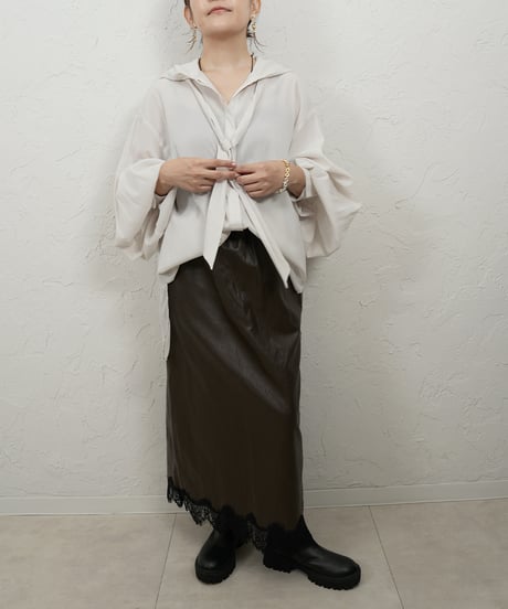 Hem race leather　skirt