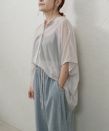 collarless sheer shirt