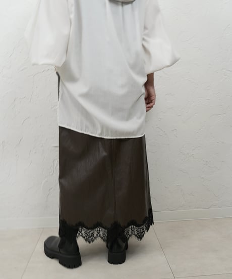 Hem race leather　skirt