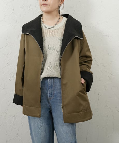 Stand big collar blouson