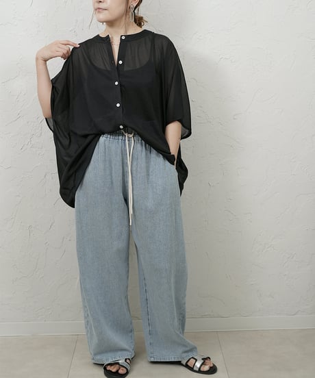collarless sheer shirt