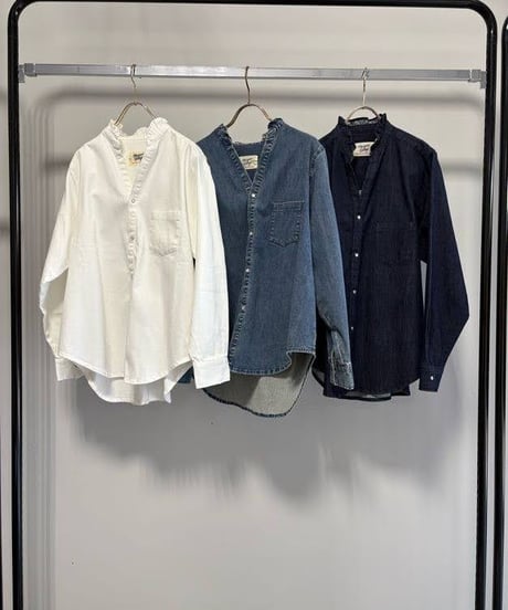 【MARGAUX VINTAGE】　ご予約 ライトオンスデニムフリルシャツ