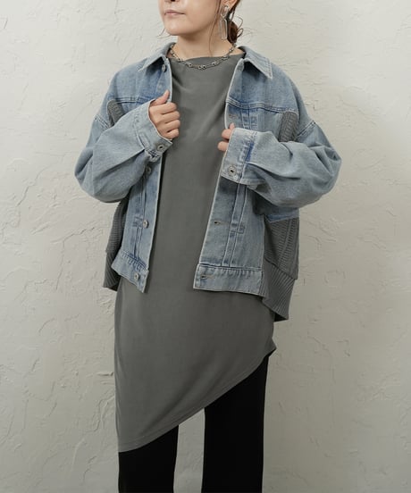 Knit docking　denim jacket