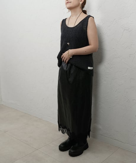 Hem race leather　skirt