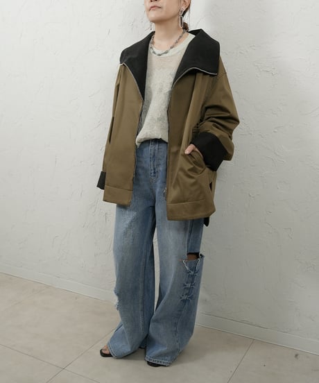 Stand big collar blouson