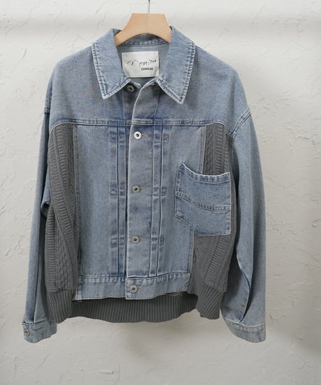 Knit docking　denim jacket