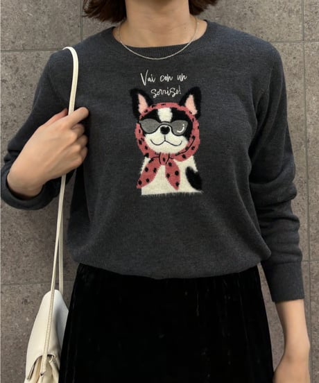 【ROSIEE】　ご予約 数量限定　フレンチブルドッグ柄インターシャKnit