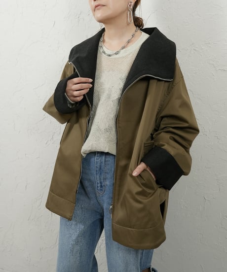 Stand big collar blouson