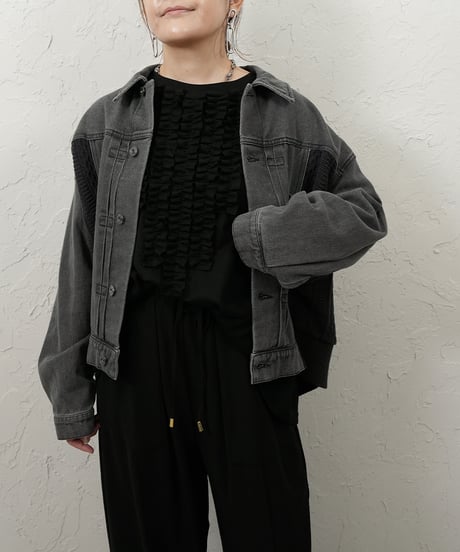 Knit docking　denim jacket
