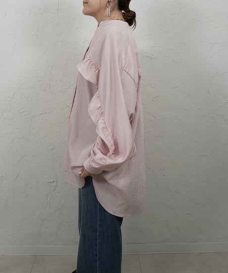 Stripe frill sleeve shirt