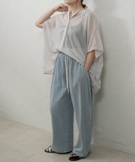 collarless sheer shirt