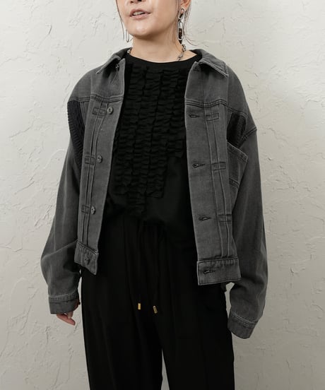 Knit docking　denim jacket