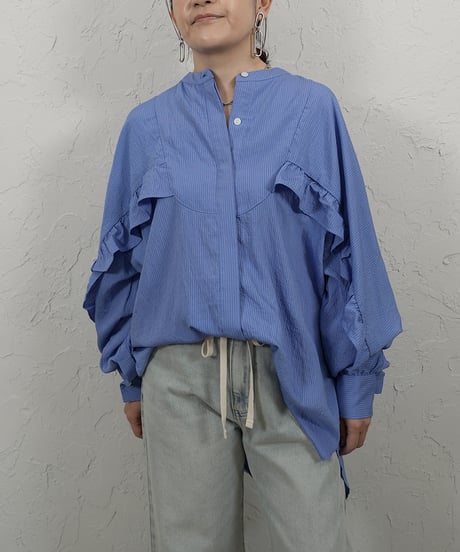 Stripe frill sleeve shirt